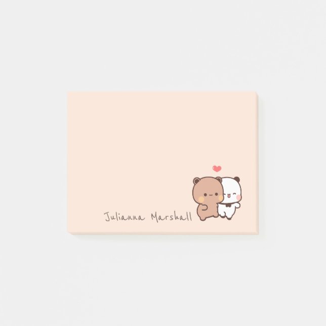 Cute Panda bears couple love, Panda Cartoon Name Post-it Notes (Front)
