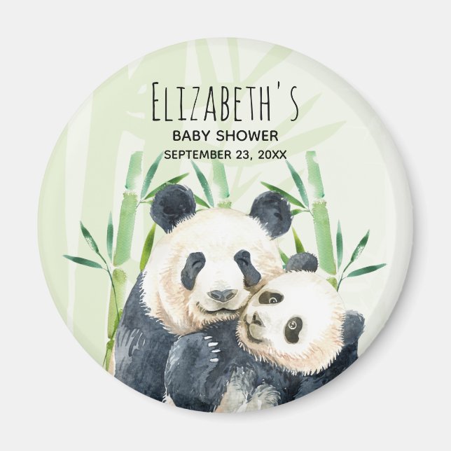 Cute Panda Bears Cuddling Watercolor Baby Shower Magnet (Front)