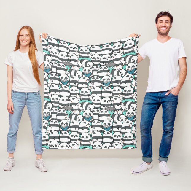 Cute Panda Bears Playing Kittens Fleece Blanket (In Situ)