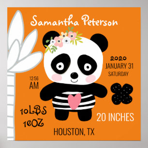Cute Panda Birth Announcement Poster