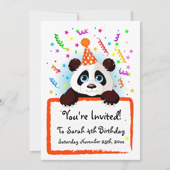 Cute Panda Birthday Invites (Front)