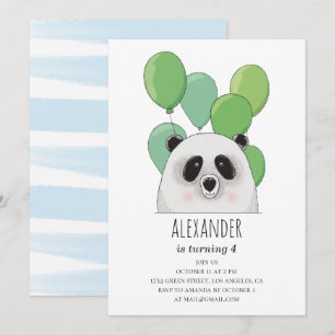 Cute panda. Blue and green boy birthday party Invitation