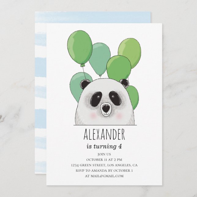 Cute panda. Blue and green boy birthday party Invitation (Front/Back)