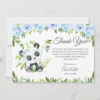 Cute Panda Blue Floral Greenery Birthday Party