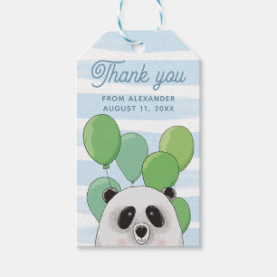 Cute panda. Blue green bear animal kids thank you Gift Tags