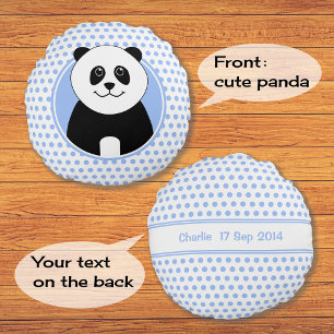 Cute panda blue spots name on back round cushion