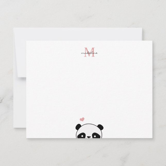 Cute Panda Blush Pink Monogram Script Card (Front)