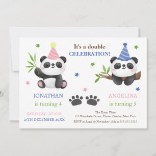 Cute Panda Boy and Girl Joint Birthday  Invitation