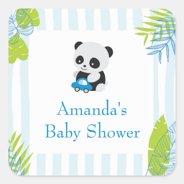 Cute Panda Boy Baby Shower Favour Gift Stickers (Front)