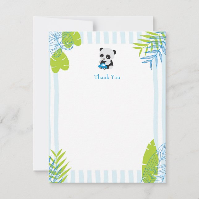 Cute Panda Boy Baby Shower Thank You Cards (Front)