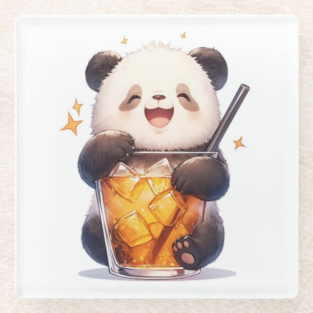 Cute Panda Bubble Tea Coaster | Kawaii Boba Panda  (Front)