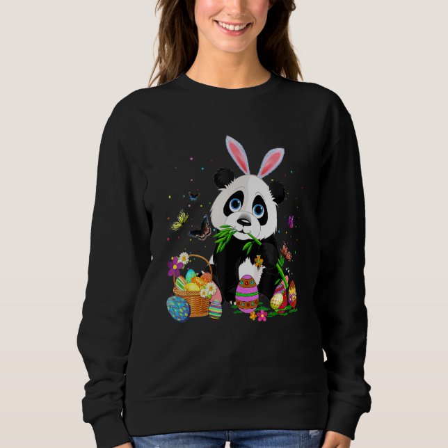 Cute Panda Bunny Egg Hunting Colourful Egg Happy E Sweatshirt (Front)