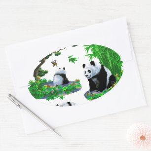 cute panda Cartoon Oval Sticker