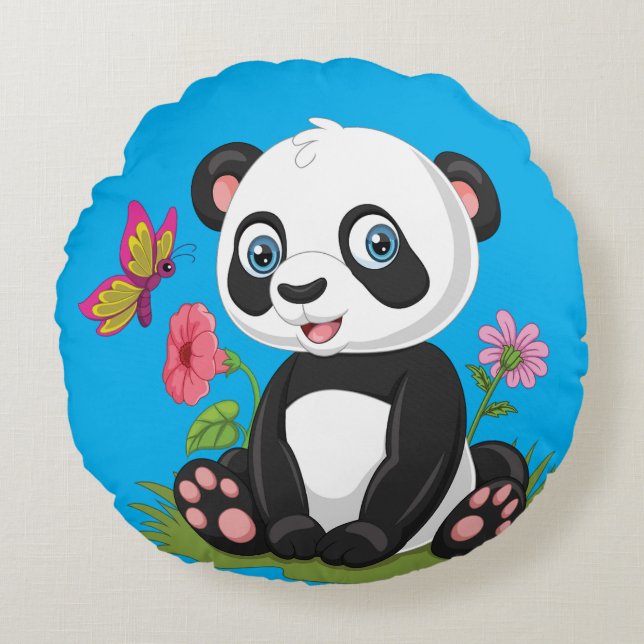 Cute Panda Cartoon Round Cushion (Front)