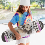 Cute Panda Chequered Modern Collage Custom Name Skateboard<br><div class="desc">Cute Panda Chequered Modern Collage Custom Name Skateboard features your personalised name in modern typography with a collage of a panda playing in the snow and ripped chequered paper. Personalise by editing the text in the text box provided. Give a custom made gift, personalised skateboard to your favourite skateboarder for...</div>