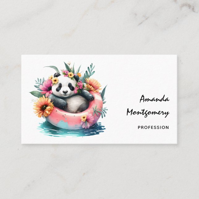 Cute Panda Chilling in an Inner Tube Business Card (Front)