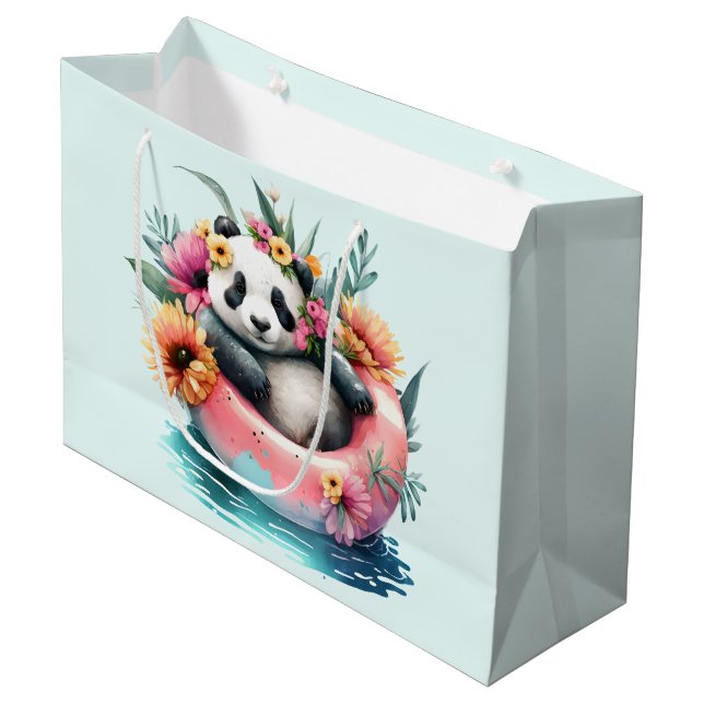 Cute Panda Chilling in an Inner Tube Large Gift Bag (Front Angled)