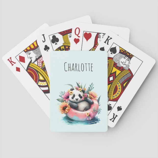 Cute Panda Chilling in an Inner Tube Playing Cards (Back)