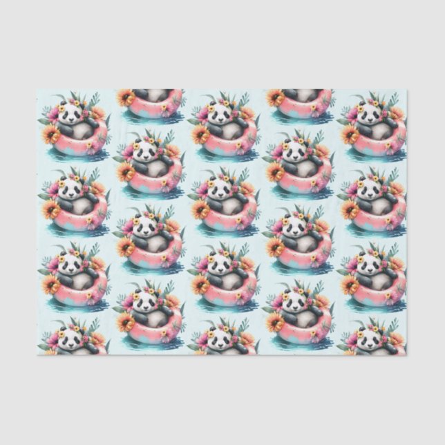 Cute Panda Chilling in an Inner Tube Tissue Paper (Front)