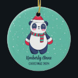 Cute Panda Christmas Animal Snowy Winter Holiday Ceramic Tree Decoration<br><div class="desc">Cute cartoon animal ornament for kids and children. Perfect for first Christmas celebration with family. You can customise the text for any occasion.</div>
