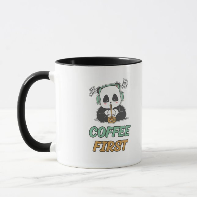 Cute Panda Coffee First Mug - Funny Coffee Lover (Left)