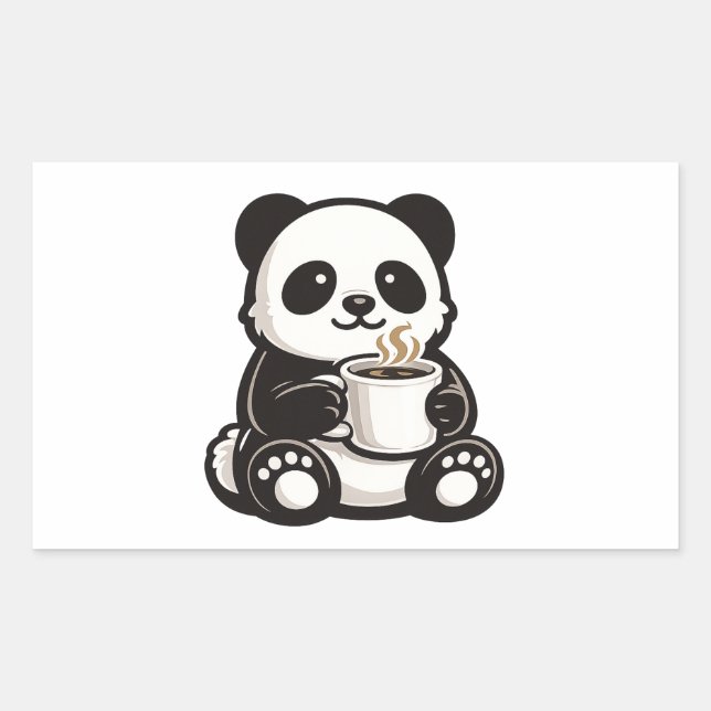Cute Panda Coffee – Kawaii Panda Holding Coffee  Rectangular Sticker (Front)