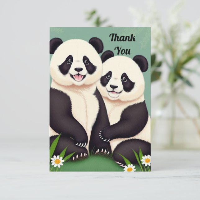 Cute Panda Couple  Thank You Card (Standing Front)
