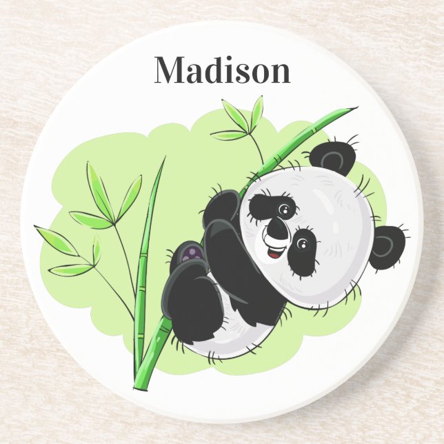 Cute Panda custom name sandstone coaster (Front)