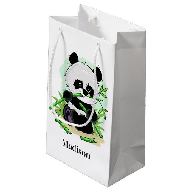 Cute Panda custom name small gift bag (Back Angled)
