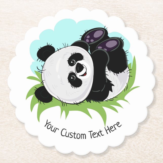 Cute Panda custom text paper coasters (Front)