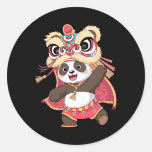Cute Panda Dancing Happy Chinese New Year 2025 Lio Classic Round Sticker