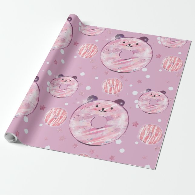 Cute Panda Doughnuts – Pastel Aesthetic Wrapping Paper (Unrolled)