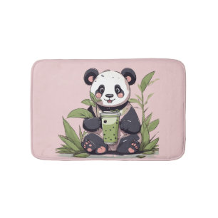 Cute Panda drinking bubble tea, boba tea Bath Mat