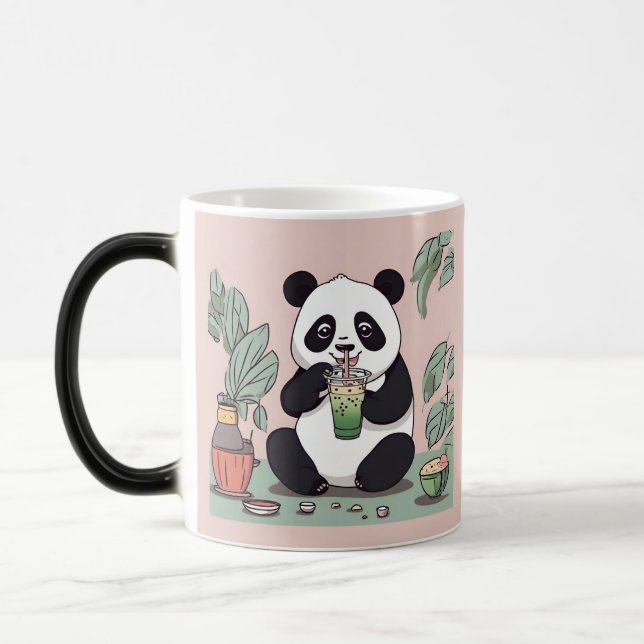 Cute Panda drinking bubble tea, boba tea Magic Mug (Left)
