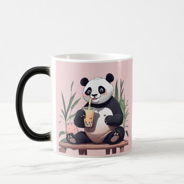 Cute Panda drinking bubble tea, boba tea Magic Mug (Left)