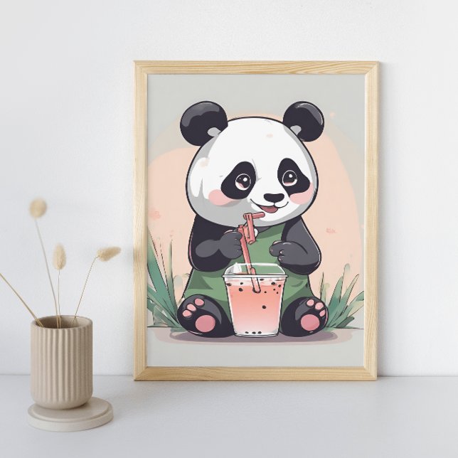 Cute Panda drinking bubble tea, boba tea Poster (Creator Uploaded)