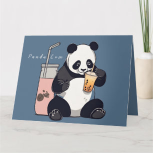 Cute Panda drinking bubble tea, boba tea Thank You Card