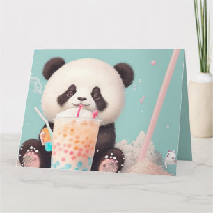 Cute Panda drinking bubble tea, boba tea Thank You Card