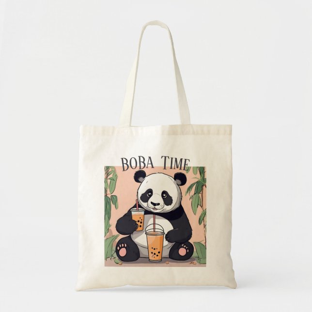  Cute Panda drinking bubble tea, boba tea Tote Bag (Front)