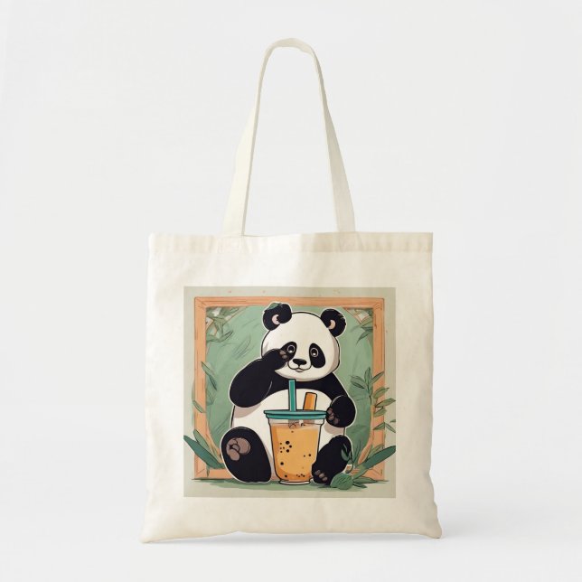  Cute Panda drinking bubble tea, boba tea Tote Bag (Front)