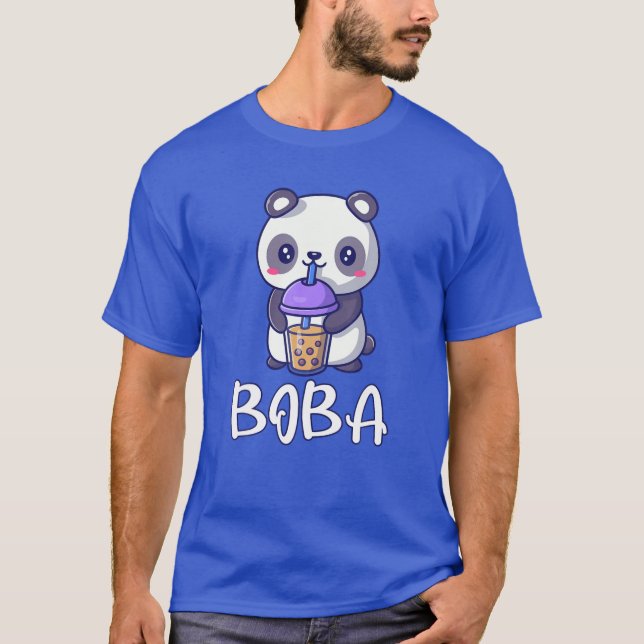 Cute Panda Drinking Drinking Bubble Milk Tea Boba T-Shirt (Front)
