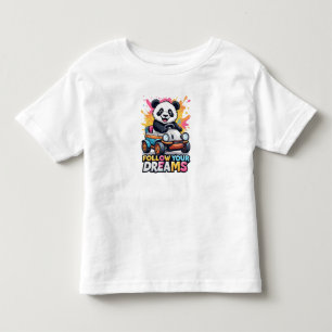 Cute Panda Driving Toy Car With Colourful Splash Toddler T-Shirt