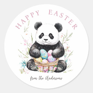 Cute panda Easter watercolor floral  Classic Round Sticker