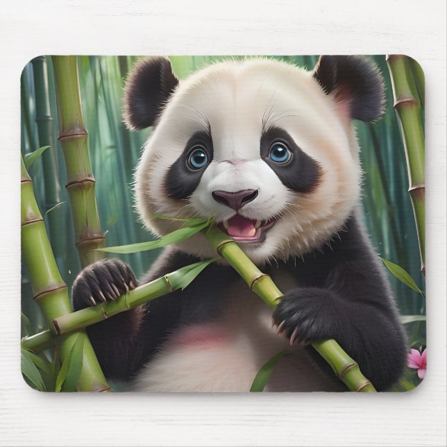 Cute Panda Eating Bamboo Mouse Pad (Front)