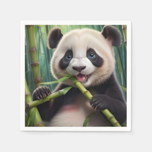 Cute Panda Eating Bamboo Napkin