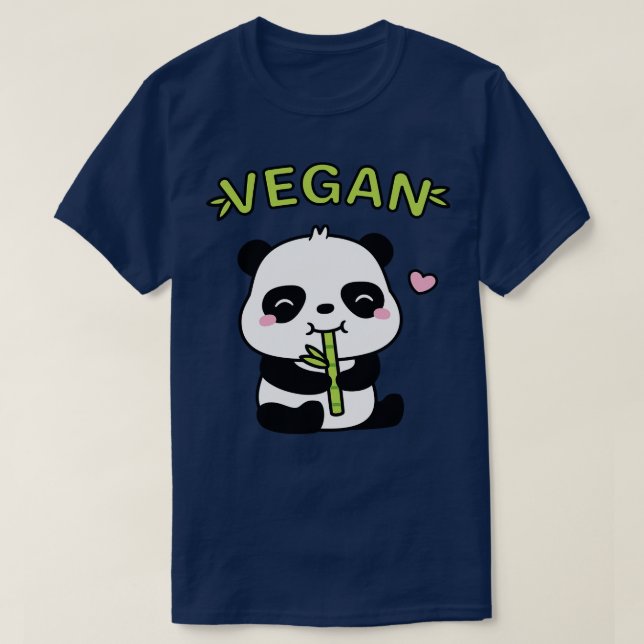 Cute Panda Eating Bamboo Shoot Vegan T-Shirt (Design Front)
