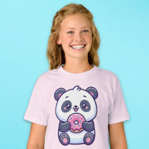 Cute Panda Eating Doughnut with Sprinkles Kawaii F T-Shirt