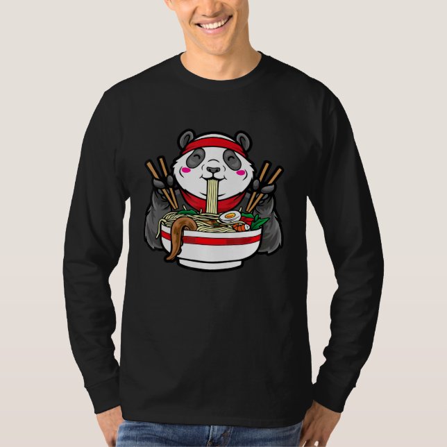 Cute Panda Eating Noodles T-Shirt (Front)