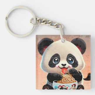 Cute Panda eating Ramen Key Ring