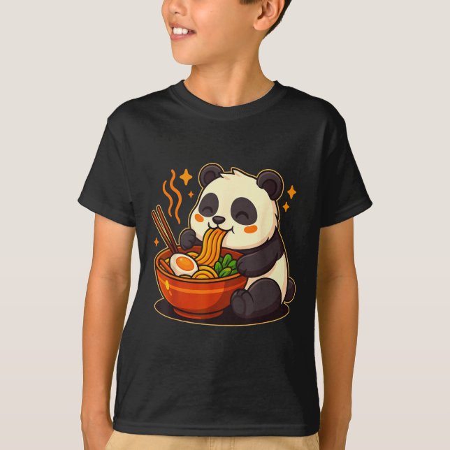 Cute Panda Eating Ramen Noodles  T-Shirt (Front)